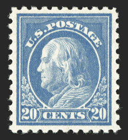 476, 20c Light ultramarine, gorgeous rich color and a deeply etched impression on pristine white paper, exceedingly well centered and margined, o.g., l.h., extremely fine 1990
PF certificate.
