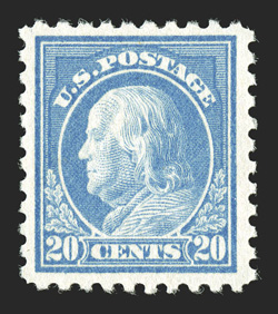 476, 20c Light ultramarine, beautifully centered within larger margins than normal, rich color, o.g., very lightly hinged, extremely fine.