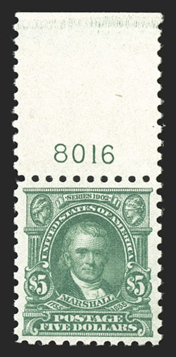480, $5.00 Light green, top sheet-margin plate no. 8016 single, well centered within generous margins, o.g., l.h., extremely fine 1980 PF certificate.