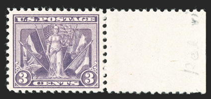 537, 537b, 537c, 3c Victory, three different colors, being the Violet, Light reddish violet and red violet shades, the latter is a right sheet-margin single, each is well
centered and showing the distinctive color quite well, o.g., n.h., very fi