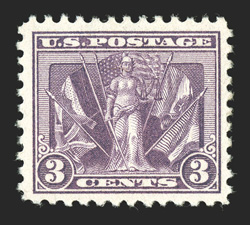 537a, 3c Victory, deep red violet, a premium quality mint example of this very scarce and often misidentified shade, being wonderfully well centered amid generous balanced
margins, which is quite unusual as most copies are found quite off center