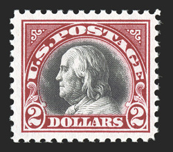 547, $2.00 Carmine and black, particularly well centered and margined, deep rich colors, o.g., n.h., choice very fine.