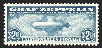 C13-15, 65c-$2.60 Graf Zeppelins cplt., each is exceptionally well centered and margined, fresh colors, o.g., n.h. (65c with trivial gum skips), an extremely fine and handsome
set accompanied by 1989, 1995 and 1990 PF certificates respectively.