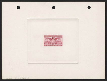 C40P1, 6c Alexandria Bicentennial, large die proof on wove paper, die sunk on three-hole punched full sized card measuring 203x152mm, from the Brooks collection, Bureau of
Engraving and Printing handstamp on reverse reading Engravers Stock Pro