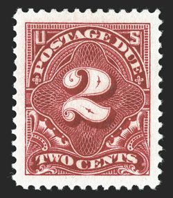 J46, 2c Deep claret, striking mint single, possessing enormously large margins all around and being wonderfully well centered within them, deep intense color and impression,
o.g., lightly hinged, extremely fine jumbo 2002 PF certificate.