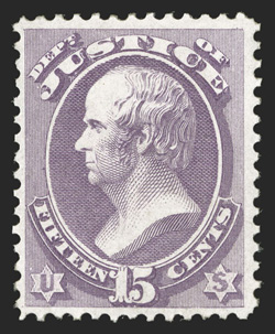 O31, 15c Justice, exceptionally bright and fresh, o.g., lightly hinged, very fine 1988 PF certificate.