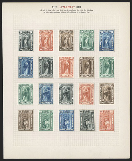 PR9-32TC, 2c-$60.00 Newspapers, Atlanta trial color plate proofs on thin card, the complete set of all five colors for each of the 24 values attractively mounted on quadrille
pages, each with ample to mostly large margins all around, strong co