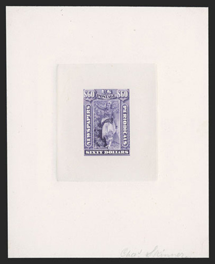 PR9-32P1, 2c-$60.00 Newspapers, large die proofs on India paper die sunk on cards measuring approximately 100x130mm, the complete set of all 24 values mounted on individual
album pages, most signed in pencil at the bottom right corner by the vig