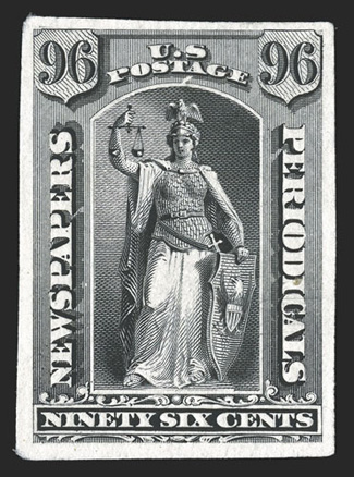 PR17-21TC3, PR23TC3, 24c-72c and 90c Black, trial color plate proofs on India paper, two examples of each, all with large margins, very fine.