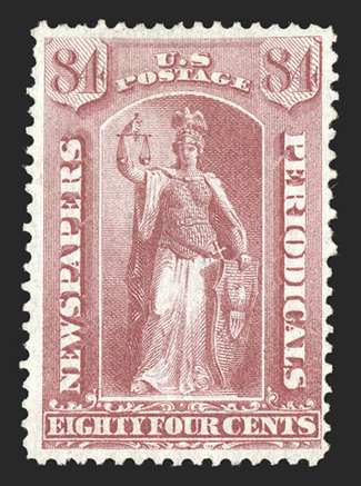 PR46, 84c Pale rose special printing, without gum as issued, a pleasing example of this rare stamp, nicely centered, strong characteristic color and crisp impression on fresh
white paper, very fine a mere 164 stamps were issued 1995 PF cer