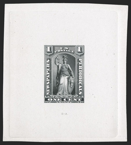 PR81-E1a, 1c Black, large die essay on India sunk on 74x85mm card with full die sinkage area, this being the complete engraving of the entire design as adopted for the 12c-96c
values, fresh and clean very fine and rare ex-Lake Shore collect