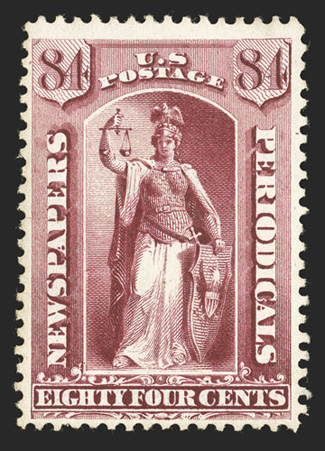 PR88, 84c Carmine, strong rich color, nicely centered, o.g., lightly hinged, faint corner bend at top right, very fine clear 1989 PF certificate.