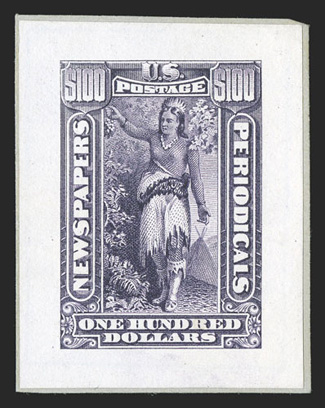 PR102-113P2, 1c-$100.00 Newspapers, small die proofs from the Roosevelt album still mounted on original grey card backing, fresh and very fine only 85 sets were
produced.