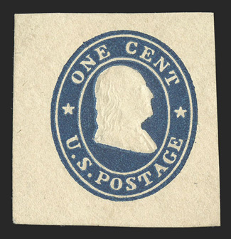 U24, 1c Blue on amber, star die, mint 29x31mm cut square, fresh and very fine 1990 PF certificate.