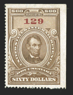 R224, $60.00 Brown, without gum as issued, well centered and margined, fresh and very fine.