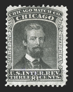 RO60a, Chicago Match Co., 3c Black, good color on fresh paper, thinned spot, fine appearance and scarce.