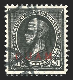 12, $1.00 Black, an uncommonly choice used example, excellent centering, deep color and impression, registry cancel, extremely fine.