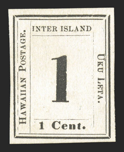 23, 1c Black on laid paper, Plate 8-A, Type VII, Position 8, unused, full to large margins all around, wonderfully fresh, small owners handstamp on reverse does not show
through, very fine.