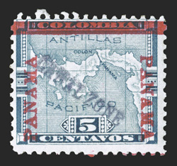 2d, 5c Blue, Canal Zone diagonal, reading down to right, rich color, small part o.g., fresh and fine only 100 were printed (CZSG 2d).