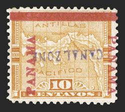 3a, 10c Yellow, inverted Canal Zone overprint, fresh o.g., tiny trace of a thin speck, fine only 200 printed (CZSG 3a).