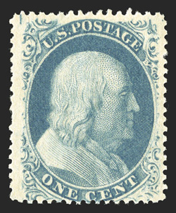 24 var., 1c Blue, Ty. Va, elusive mint example, strong characteristic color, large margins, o.g., never hinged, slightly short perf. at left, fine clear 1984 PF
certificate.