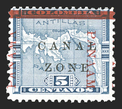12 var., 5c Blue, Panaam at right, position 46 from the first printing, fresh mint single, o.g., fine a rare variety, of which only about a dozen are recorded (CZSG
12.13).