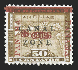 14f, 8cts on 50c Bister brown, 8 cts doubled, unused (most examples of this error are without gum), well centered, very fine only 30 printed (CZSG 14f).