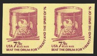 1615b, 7.9c Drum coil, imperforate, pristine mint pair, well margined, o.g., n.h., extremely fine only approximately 100 pairs are thought to exist 1990 PF
certificate.