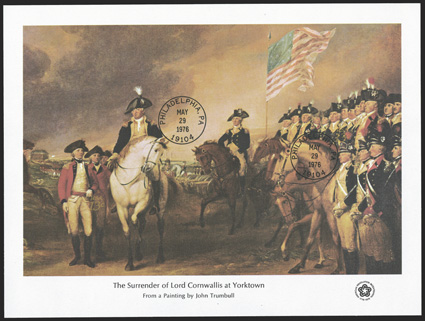 1686f, 13c Bicentennial souvenir sheet, imperforate, with 13c omitted on stamps b, c and d, untagged, with two strikes of Philadelphia, Pa.May 29, 1976 first day postmarks,
o.g., n.h., very fine believed to be one of only two known, this