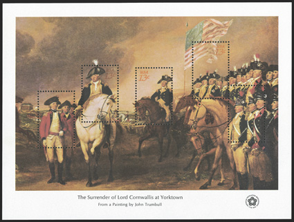 1686g, 13c Bicentennial souvenir sheet, USA13c omitted on a and e, o.g., n.h., very fine 1991 PF certificate.