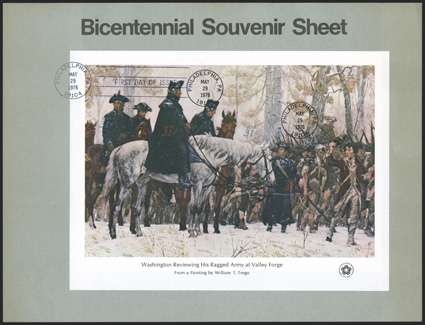 1689k, 31c Bicentennial souvenir sheet, imperforate, tagging omitted, tied to first day display card by Philadelphia c.d.s. as are all known examples of this rare error, very
fine 1989 PF certificate.