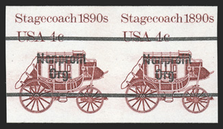1898Ac, 4c Stagecoach coil, Bureau pre-cancel, imperforate, pair with large margins, o.g., n.h., very fine 1990 PF certificate.