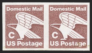 1947a, (20c) C coil, imperforate, pair, large margins, certificate notes some gum at bottom removed by moisture (as occurs on about half of the known pairs), very fine 1990 PF
certificate.