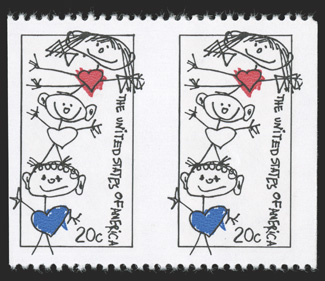 2104a, 20c Family Unity, imperforate vertically, horizontal pair, brilliantly fresh, o.g., n.h., very fine 1989 PF certificate.