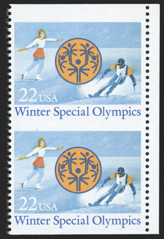 2142a, 22c Special Olympics, imperforate horizontally, right sheet-margin vertical pair, o.g., n.h., extremely fine 1990 PF certificate.