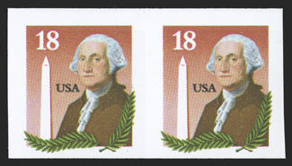 2149b, 18c George Washington coil, imperforate, pair, well margined, o.g., n.h., choice very fine a most elusive error 1988 PF certificate.