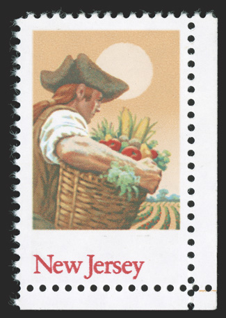 2338a, 22c New Jersey, engraved black omitted, a gem bottom right corner sheet-margin example of this immensely rare stamp, being one of only four in existence, perfectly
centered, o.g., n.h., extremely fine with only four examples recorded