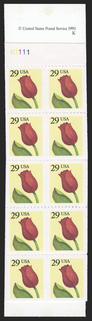 2527e, 29c Flower booklet pane of ten, imperforate vertically, error pane contained in a complete booklet with a normal pane, o.g. n.h., very fine and a scarce booklet pane
error 1991 PF certificate.