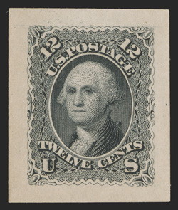 69P2a, 12c Black, Panama-Pacific small die proof on wove, large full margins, strong impression, just the faintest hint of characteristic toning (much less than usual), very
fine no more than five exist clear 1979 PF certificate.