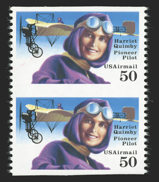 C128a, 50c Quimby, imperforate horizontally, vertical pair, exceptionally well centered and margined, o.g., n.h., choice very fine among the finest of the 25 known error
pairs, as many have wiper-blade marks on the face, which this pair doe
