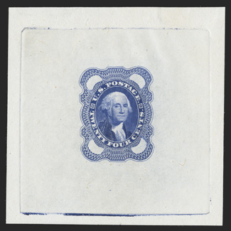 70-E3a, 24c Washington, die essays on proof paper, six different colors (black, carmine, scarlet, orange brown, lilac and ultramarine), all but one with full die sinkage,
bright colors, very fine.