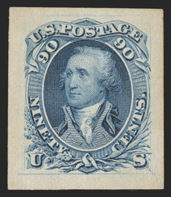 72P2a, 90c Blue, Panama-Pacific small die proof on wove, full large margins, just a hint of the usual toning, faint diagonal crease, otherwise very fine only five were produced
ex-DuPuy.