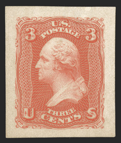 74P2a, 3c Scarlet, Panama-Pacific small die proof on wove, another copy of this rarely offered proof, vibrant color, large margins, tiny translucent spot in top margin
mentioned only for accuracy, very fine clear 1994 PF certificate.