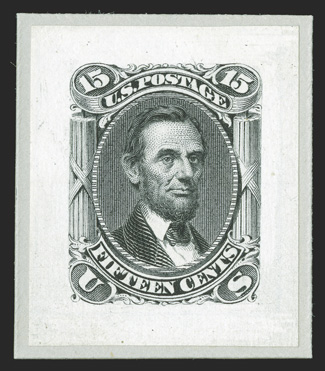 77P2, 15c Black small die proof, large even margins affixed to a neatly cut portion of the Roosevelt album page, extremely fine and uncommonly choice 1982 PF
certificate.