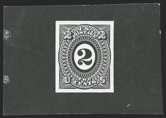 E79-E27b, 2c Shield, die essay in Black on stiff glazed paper, 61x43mm, with 2 and S at left, fresh and very fine 2005 PF certificate.