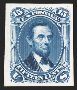 108TC, 15c Lincoln, Atlanta trial color plate proofs on card, in all five colors, large balance margins, bright colors, extremely fine.