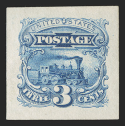 114P2a, 3c Ultramarine, Panama-Pacific small die proof on wove, large full margins, intense impression on unusually fresh paper that is untoned, extremely fine a very rare
proof, especially in this choice quality it is believed only five w
