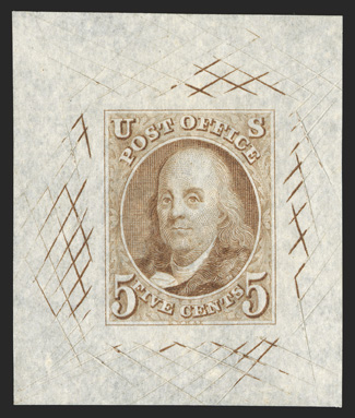 1Pa, 5c Red Brown, large die proof on white bond, 35x42mm with full cross-hatching, bright and fresh, choice very fine a handsome example of this scarce proof 1991 PF
certificate.