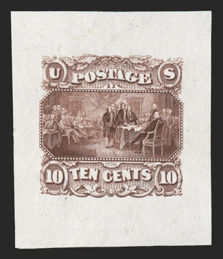 116-E2a, 10c Red brown die essay on India, 30x35mm off card, vibrant color, very fine and rare.