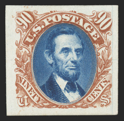 129TC-132TC, 15c-90c Bi-colored trial color Atlanta plate proofs on card, complete set of all recorded values (twelve 15c, twelve 24c, fourteen 30c and ten 90c), brilliant
colors throughout, all with large margins except two 90c values with a